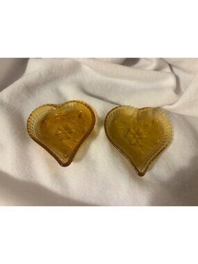 Indiana Glass Tiara Amber Set Of 2 Decorative Vintage Trinket Dishes